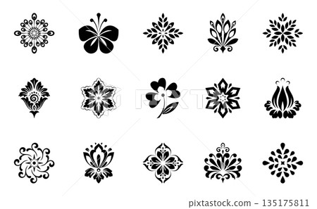 Flower icons set. Isolated elements for design. Vector graphics. Flower collection 135175811