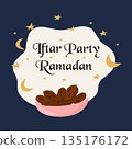 Elegant ramadan iftar illustration with dates, moon and stars 135176172