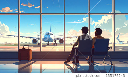 2. 從機場窗口觀看飛機的人 135176243