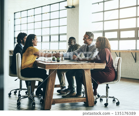 Business staff, office handshake and deal in meeting with agreement and contract collaboration. Partnership, success and b2b work with shaking hands to welcome and show congratulations from teamwork Business staff, office handshake and deal in meeting with agreement and contract collaboration. Partnership, success and b2b work with shaking hands to welcome and show congratulations from teamwork 135176389