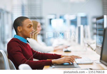 Education, university and student in the library computer or studying on desktop or doing exams on the internet and in college. Research, learning and scholar reading or academic and online course Education, university and student in the library computer or studying on desktop or doing exams on the internet and in college. Research, learning and scholar reading or academic and online course 135176618