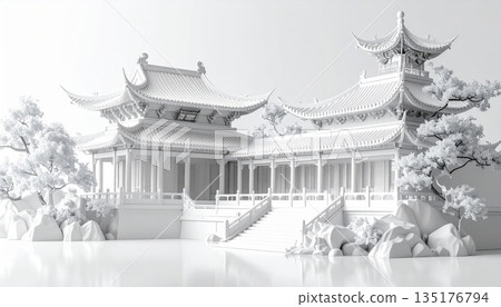 Traditional Chinese pagoda architecture and pavilion roofs. 135176794