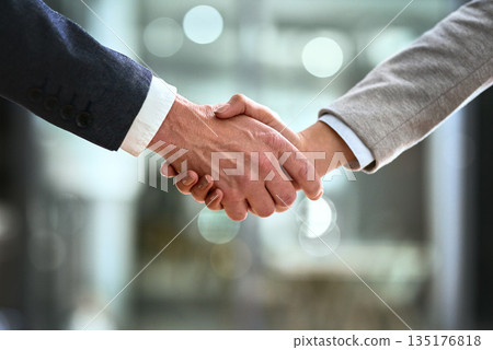 Business man, partner and handshake in meeting, corporate welcome and introduction or lawyer agreement and success. Professional people or clients shaking hands for night b2b, interview or legal deal Business man, partner and handshake in meeting, corporate welcome and introduction or lawyer agreement and success. Professional people or clients shaking hands for night b2b, interview or legal deal 135176818