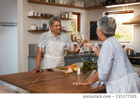 Portrait of old woman in kitchen with man, tablet and cooking healthy food together in home. Digital recipe, smile and senior couple in house with meal prep, happiness and wellness diet in retirement Portrait of old woman in kitchen with man, tablet and cooking healthy food together in home. Digital recipe, smile and senior couple in house with meal prep, happiness and wellness diet in retirement 135177105