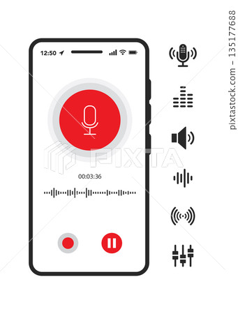 Voice recorder app smartphone interface vector template stock illustration Voice recorder app smartphone interface vector template stock illustration 135177688