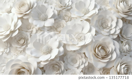 白色3D花卉背景：優雅的裝飾性花卉圖案壁紙 135177718