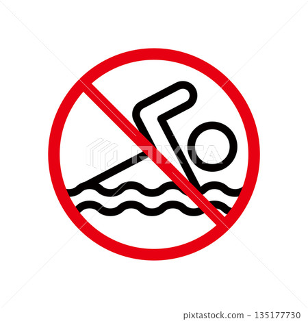禁止游泳標誌、游泳或禁止游泳圖標 135177730