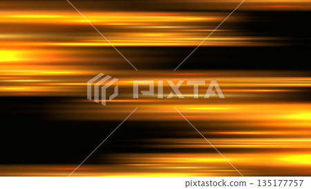 Abstract golden light streaks and horizontal motion blur on black background representing high speed energy and futuristic technology concepts 135177757