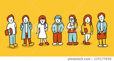 一群穿著時尚服飾的年輕人和青年人的插圖 135177839