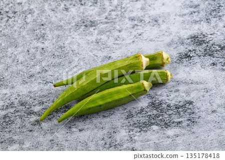 Raw organic green okra vegetable Raw organic green okra vegetable 135178418