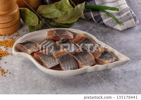 Salted herring fillet pieses snack Salted herring fillet pieses snack 135178441