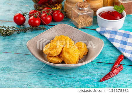 Golden crispy fried chicken nuggets Golden crispy fried chicken nuggets 135178581