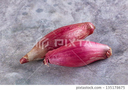 Raw purple ripe shallot onion 135178675