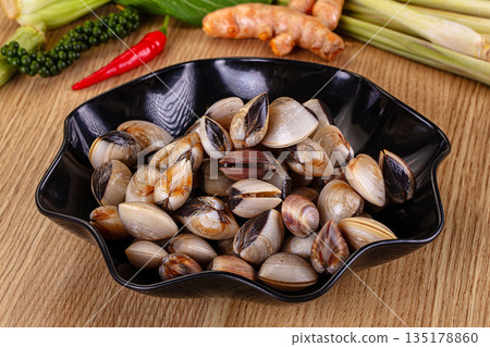 Raw fresh wild clams mollusc Raw fresh wild clams mollusc 135178860
