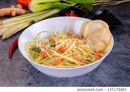 Asian salad with mango and prawn Asian salad with mango and prawn 135178861