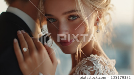 Bride smiles for her wedding moment 135179381