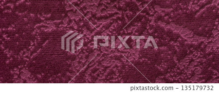 Dark burgundy velvet fabric texture background, soft wine upholstery velour textile, macro abstract surface 135179732