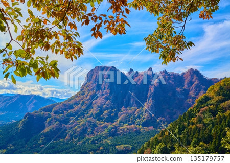 從群馬縣妙義山仲道公路的第一個觀景點看到的南坡秋景(包括近溪山和第一塊岩石) 從群馬縣妙義山仲道公路的第一個觀景點看到的南坡秋景(包括近溪山和第一塊岩石) 135179757
