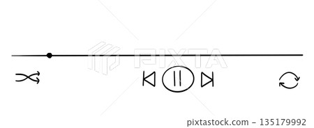 Music audio player interface design template doodle. Video play interface bar icon, voice record display. Podcast playlist, play button. Song simple equalizer, record. Music audio player interface design template doodle. Video play interface bar icon, voice record display. Podcast playlist, play button. Song simple equalizer, record. 135179992