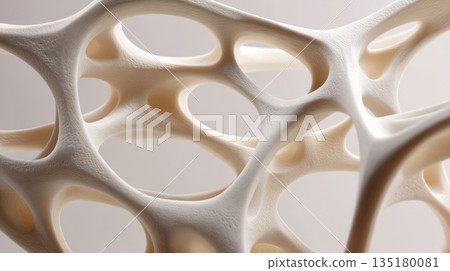 Minimalistic bone-like porous lattice structure in soft neutral tones, biomimetic architecture and 3D design concept Minimalistic bone-like porous lattice structure in soft neutral tones, biomimetic architecture and 3D design concept 135180081