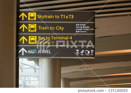 Transportation sign at Changi Airport directing to terminals and Jewel in Singapore 135180085
