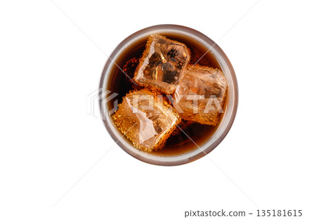 Coca-Cola with Ice Glass Top View on Clean White Coca-Cola with Ice Glass Top View on Clean White 135181615