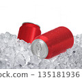 Can of cold beverage, ice cubea of juicy. Summer refreshing drink 135181936
