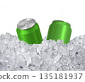 Can of cold beverage, ice cubea of juicy. Summer refreshing drink 135181937