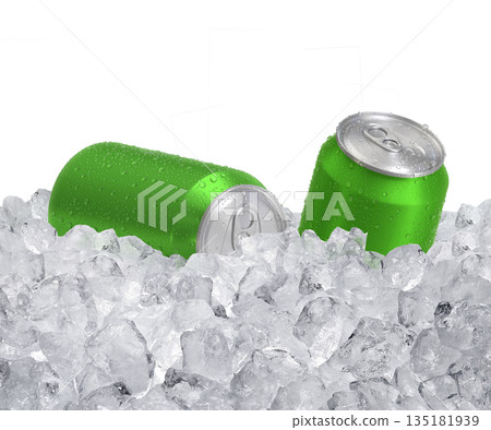 Can of cold beverage, ice cubea of juicy. Summer refreshing drink Can of cold beverage, ice cubea of juicy. Summer refreshing drink 135181939