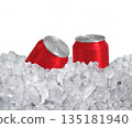 Can of cold beverage, ice cubea of juicy. Summer refreshing drink 135181940