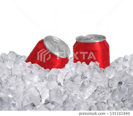 Can of cold beverage, ice cubea of juicy. Summer refreshing drink Can of cold beverage, ice cubea of juicy. Summer refreshing drink 135181940