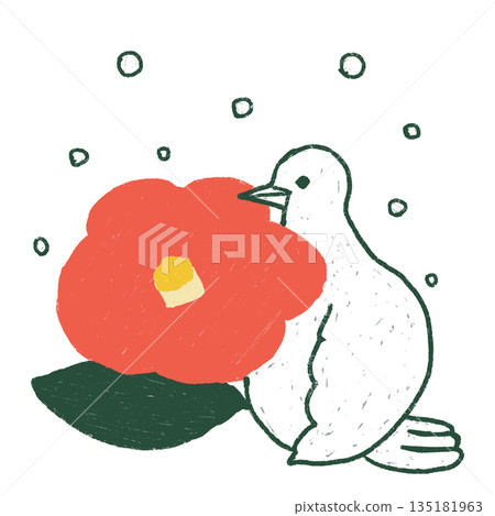 一幅柔和的插圖,描繪了一隻白鳥銜著雪花和山茶花。適用於簡訊、公告和冬季主題。 一幅柔和的插圖,描繪了一隻白鳥銜著雪花和山茶花。適用於簡訊、公告和冬季主題。 135181963