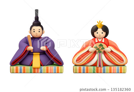 雛祭插畫 逼真的3D雛人偶 135182360