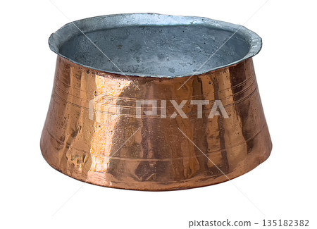 Vintage hammered copper pot with tinned interior 135182382