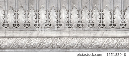 White marble architectural carving details displaying acanthus leaves White marble architectural carving details displaying acanthus leaves 135182948