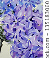 Closeup Of Vibrant Floral Painting, Impressionistic Brushstrokes Capturing Delicate Lilac Blossoms With Centers 135183060