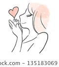 Hand-drawn illustration of a woman kissing a heart with both hands 135183069