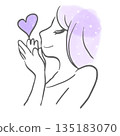 Hand-drawn illustration of a woman kissing a heart with both hands 135183070