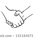 Hand-drawn illustration of hands shaking, line drawing 135183073