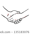Hand-drawn illustration of hands shaking, line drawing 135183076