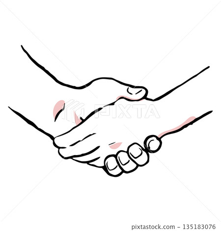 手繪握手的線條畫 135183076