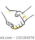 Hand-drawn illustration of hands shaking, line drawing 135183078