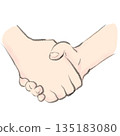 Hand-drawn illustration of shaking hands, watercolor style 135183080