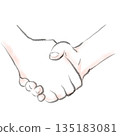 Hand-drawn illustration of shaking hands, watercolor style 135183081