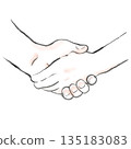 Hand-drawn illustration of shaking hands, watercolor style 135183083