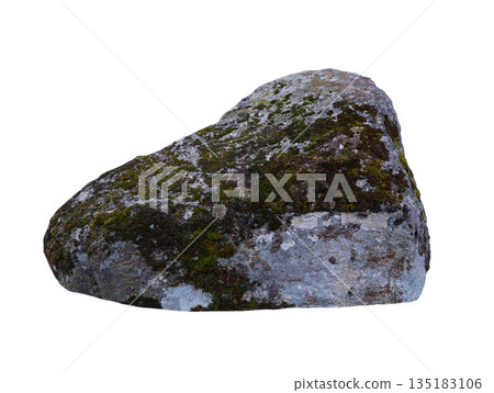 stone overgrown with moss isolated on white background highest detail 135183106