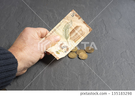Azerbaijani manat banknotes in a man's hand Azerbaijani manat banknotes in a man's hand 135183298