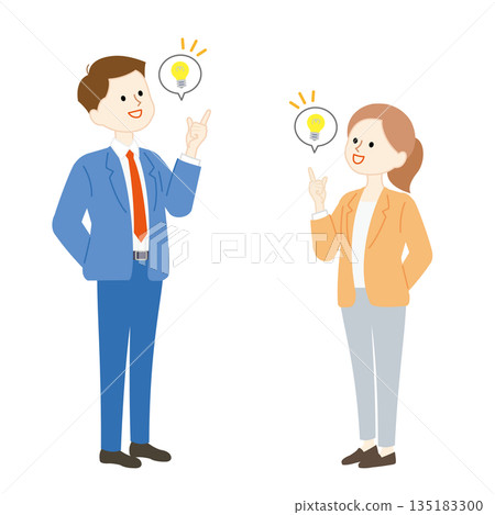 一幅描繪一對男女商討想法的商業場景插圖 135183300