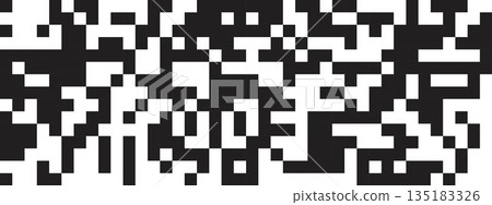 Random black and white pixels background. Square shapes in chaotic arrangement. Abstract mosaic pattern. Destruction, dissolution, disintegration or defragmentation process. Vector illustration 135183326