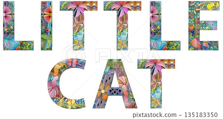 Words LITTLE CAT. Vector zentangle object for decoration 135183350